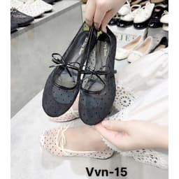 (MỚI HOT) Giày cao gót lưới chấm bi Giày búp bê lưới chấm bi nơ ngọc mẫu mới V55 Giày búp bê nữ quai nơ ngang tiểu thư 7
