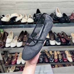 (MỚI HOT) Giày cao gót lưới chấm bi Giày búp bê lưới chấm bi nơ ngọc mẫu mới V55 Giày búp bê nữ quai nơ ngang tiểu thư 5