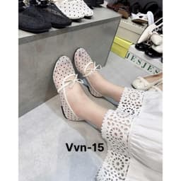 (MỚI HOT) Giày cao gót lưới chấm bi Giày búp bê lưới chấm bi nơ ngọc mẫu mới V55 Giày búp bê nữ quai nơ ngang tiểu thư 6