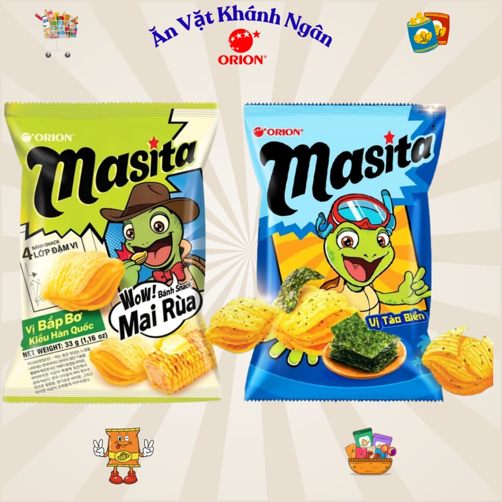 Combo Bánh Snack Khoai Tây Mai Rùa 4 lớp Masita Orion Đủ Vị Gói Nhỏ 33g Và Gói Lớn 60g - HÀNG CHÍNH HÃNG