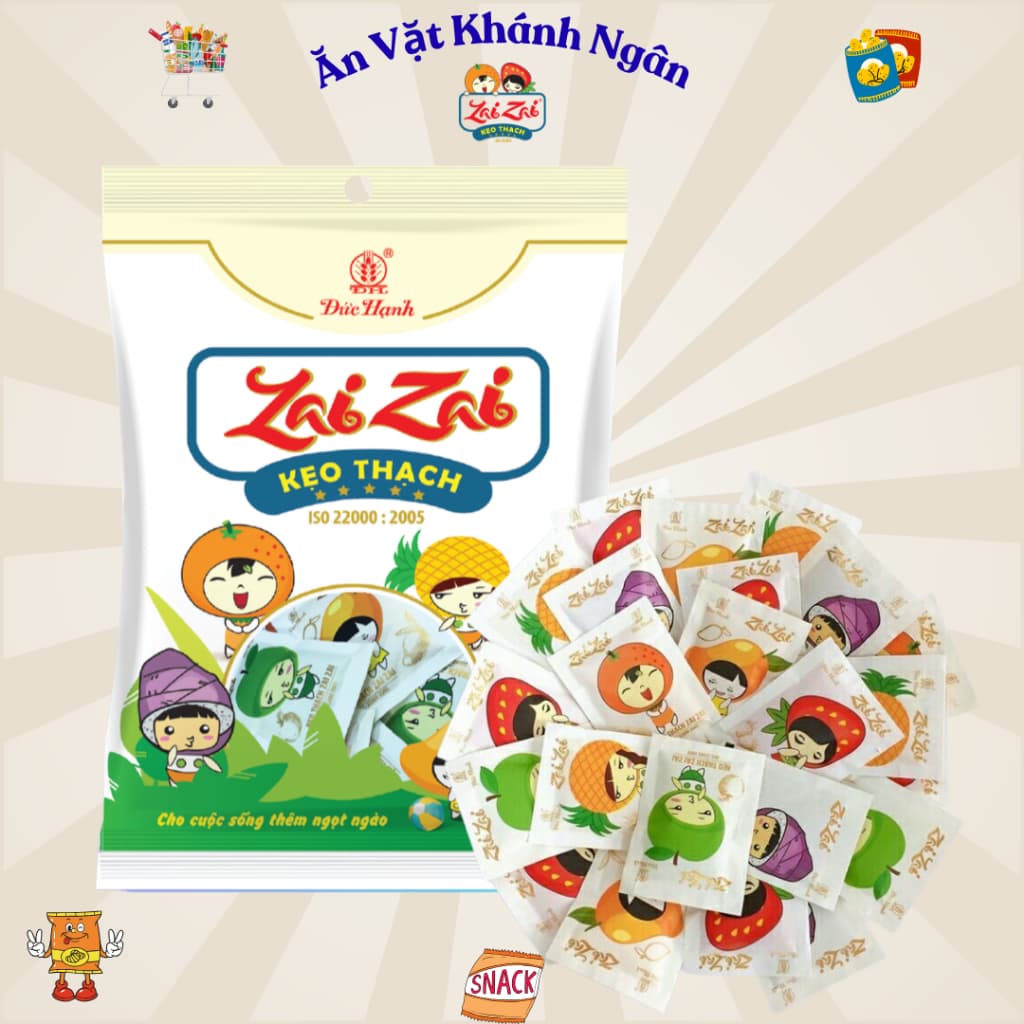 Kẹo Thạch Zai Zai Vị Hoa Quả Túi Ngắn 350g-700g-1kg--HÀNG CHÍNH HÃNG