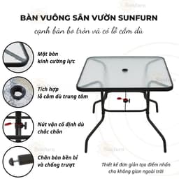 [HÀNG XUẤT KHẨU] Bộ Bàn Ghế Sân Vườn 6 Món Cao Cấp - Vải Lưới Textilence & Dù Che Nắng Hiện Đại SUNFURN 6