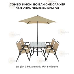 [HÀNG XUẤT KHẨU] Bộ Bàn Ghế Sân Vườn 6 Món Cao Cấp - Vải Lưới Textilence & Dù Che Nắng Hiện Đại SUNFURN 4