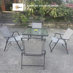 [HÀNG XUẤT KHẨU] Bộ Bàn Ghế Sân Vườn 6 Món Cao Cấp - Vải Lưới Textilence & Dù Che Nắng Hiện Đại SUNFURN 2