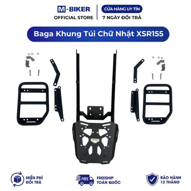 Baga XSR155 Gắn Khung Túi, Treo Bình Xăng XS155R M-Biker. Chính Hãng, Thép Chịu Lực Cao