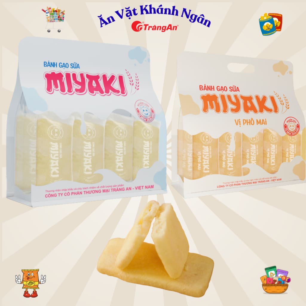 Bánh Gạo Sữa Miyaki Tràng An- Thơm đậm vị sữa, xốp tan - Túi 240g (26 chiếc) - HÀNG CHÍNH HÃNG