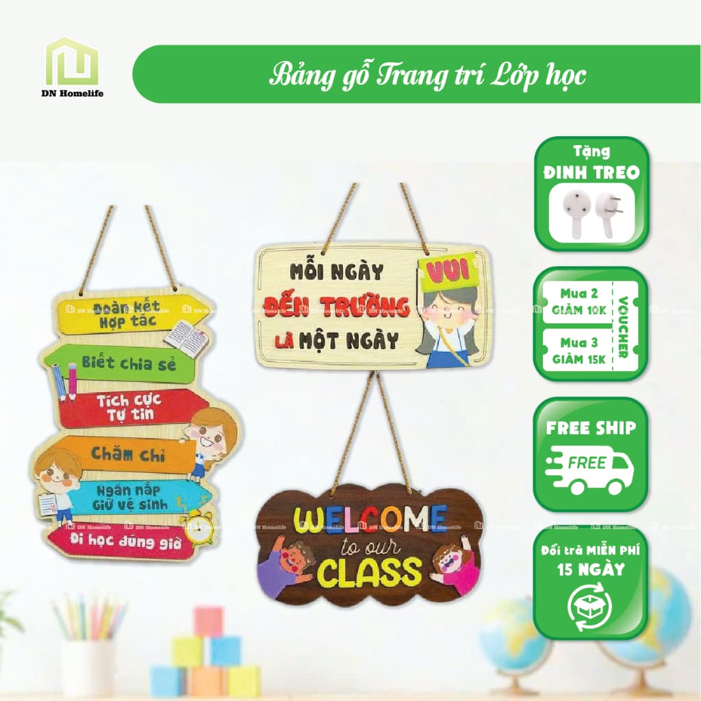 [23-29cm]  Bảng Gỗ Decor Trang Trí Lớp Học, Góc Học Tập, Mầm Non, Nhà Trường Treo Tường