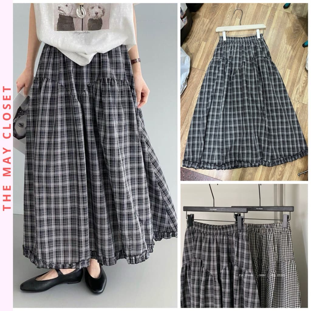 𝑨𝒏𝒏 𝑺𝒕𝒖𝒅𝒊𝒐 [SẴN] / Chân Váy Kẻ Caro Dáng Dài 85cm Bồng Xòe Viền Bèo Vintage Tag 𝐅𝟏𝟖 𝐒𝐭𝐮𝐝𝐢𝐨