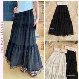 𝑨𝒏𝒏 𝑺𝒕𝒖𝒅𝒊𝒐 / Chân Váy Chấm Bi Tầng Phối Ren Dáng Dài 82cm Midi Bồng Xòe Vintage Tag 𝐅𝟏𝟖 𝐒𝐭𝐮𝐝𝐢𝐨 1
