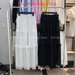 𝑨𝒏𝒏 𝑺𝒕𝒖𝒅𝒊𝒐 / Chân Váy Chấm Bi Tầng Phối Ren Dáng Dài 82cm Midi Bồng Xòe Vintage Tag 𝐅𝟏𝟖 𝐒𝐭𝐮𝐝𝐢𝐨 6
