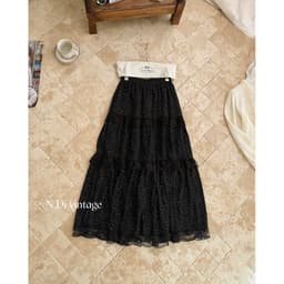 𝑨𝒏𝒏 𝑺𝒕𝒖𝒅𝒊𝒐 / Chân Váy Chấm Bi Tầng Phối Ren Dáng Dài 82cm Midi Bồng Xòe Vintage Tag 𝐅𝟏𝟖 𝐒𝐭𝐮𝐝𝐢𝐨 4