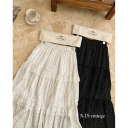 𝑨𝒏𝒏 𝑺𝒕𝒖𝒅𝒊𝒐 / Chân Váy Chấm Bi Tầng Phối Ren Dáng Dài 82cm Midi Bồng Xòe Vintage Tag 𝐅𝟏𝟖 𝐒𝐭𝐮𝐝𝐢𝐨 3
