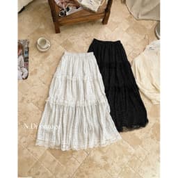 𝑨𝒏𝒏 𝑺𝒕𝒖𝒅𝒊𝒐 / Chân Váy Chấm Bi Tầng Phối Ren Dáng Dài 82cm Midi Bồng Xòe Vintage Tag 𝐅𝟏𝟖 𝐒𝐭𝐮𝐝𝐢𝐨 2