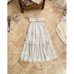 𝑨𝒏𝒏 𝑺𝒕𝒖𝒅𝒊𝒐 / Chân Váy Chấm Bi Tầng Phối Ren Dáng Dài 82cm Midi Bồng Xòe Vintage Tag 𝐅𝟏𝟖 𝐒𝐭𝐮𝐝𝐢𝐨 5