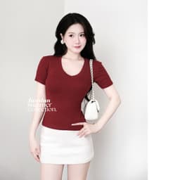 Áo Thun Nữ Basic Cổ Tim Trơn JUSTDUN A2 – Chất Cotton Lông Mịn Cao Cấp, Co Giãn 4 Chiều 8