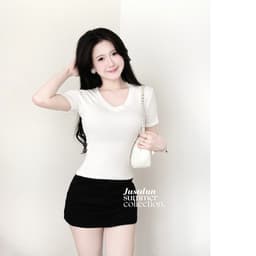 Áo Thun Nữ Basic Cổ Tim Trơn JUSTDUN A2 – Chất Cotton Lông Mịn Cao Cấp, Co Giãn 4 Chiều 7