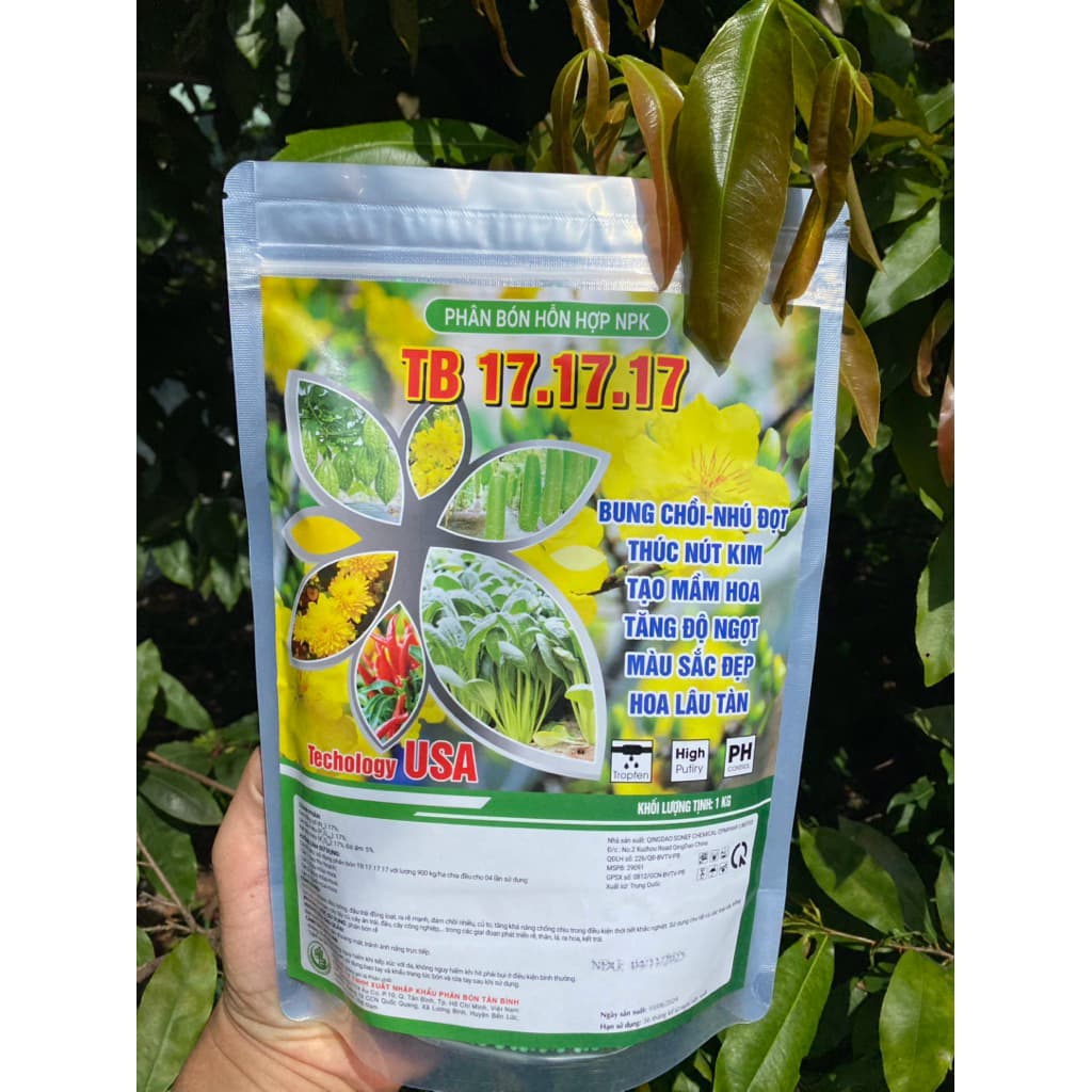 Phân NPK 17.17.17 chuyên dùng cho mai vàng, hoa kiểng gói 1kg giúp bung chồi, nhú đọt, thúc nút kim, hoa lâu tàn