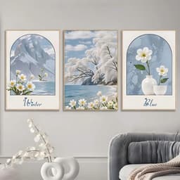Bộ 3 Tranh treo tường tấm phong cách kem, họa tiết lá cây hoa văn, trang trí phòng khách phòng ngủ hiện đại 5