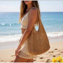 Túi lưới đi biển đan len 2 màu trắng - nâu phong cách Hàn Quốc | Ocean Charm 6