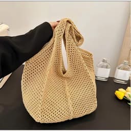 Túi lưới đi biển đan len 2 màu trắng - nâu phong cách Hàn Quốc | Ocean Charm 8