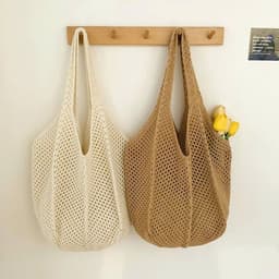 Túi lưới đi biển đan len 2 màu trắng - nâu phong cách Hàn Quốc | Ocean Charm 2