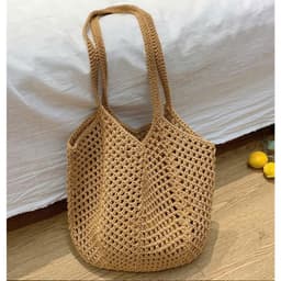 Túi lưới đi biển đan len 2 màu trắng - nâu phong cách Hàn Quốc | Ocean Charm 9