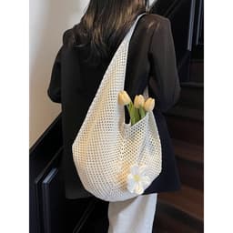 Túi lưới đi biển đan đính hoa dáng tròn phong cách Hàn Quốc 2 màu trắng - nâu | Ocean Charm 6