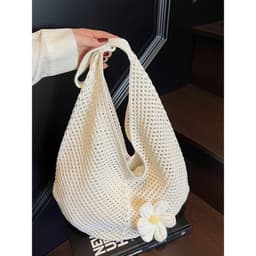 Túi lưới đi biển đan đính hoa dáng tròn phong cách Hàn Quốc 2 màu trắng - nâu | Ocean Charm 7