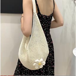 Túi lưới đi biển đan đính hoa dáng tròn phong cách Hàn Quốc 2 màu trắng - nâu | Ocean Charm 4