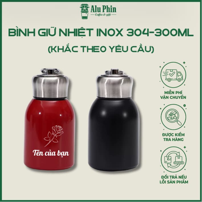 Bình,Ly Giữ Nhiệt Mini Inox 304 300ml Nhỏ Gọn Có Móc Treo Tiện Lợi Nhận Khắc Logo Theo Yêu Cầu, ALU PHIN