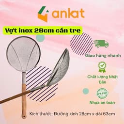 Vợt vớt đồ ăn inox 28cm cán tre – Lưới dày, chuyên dùng chiên rán, bền chắc, tiện lợi 1