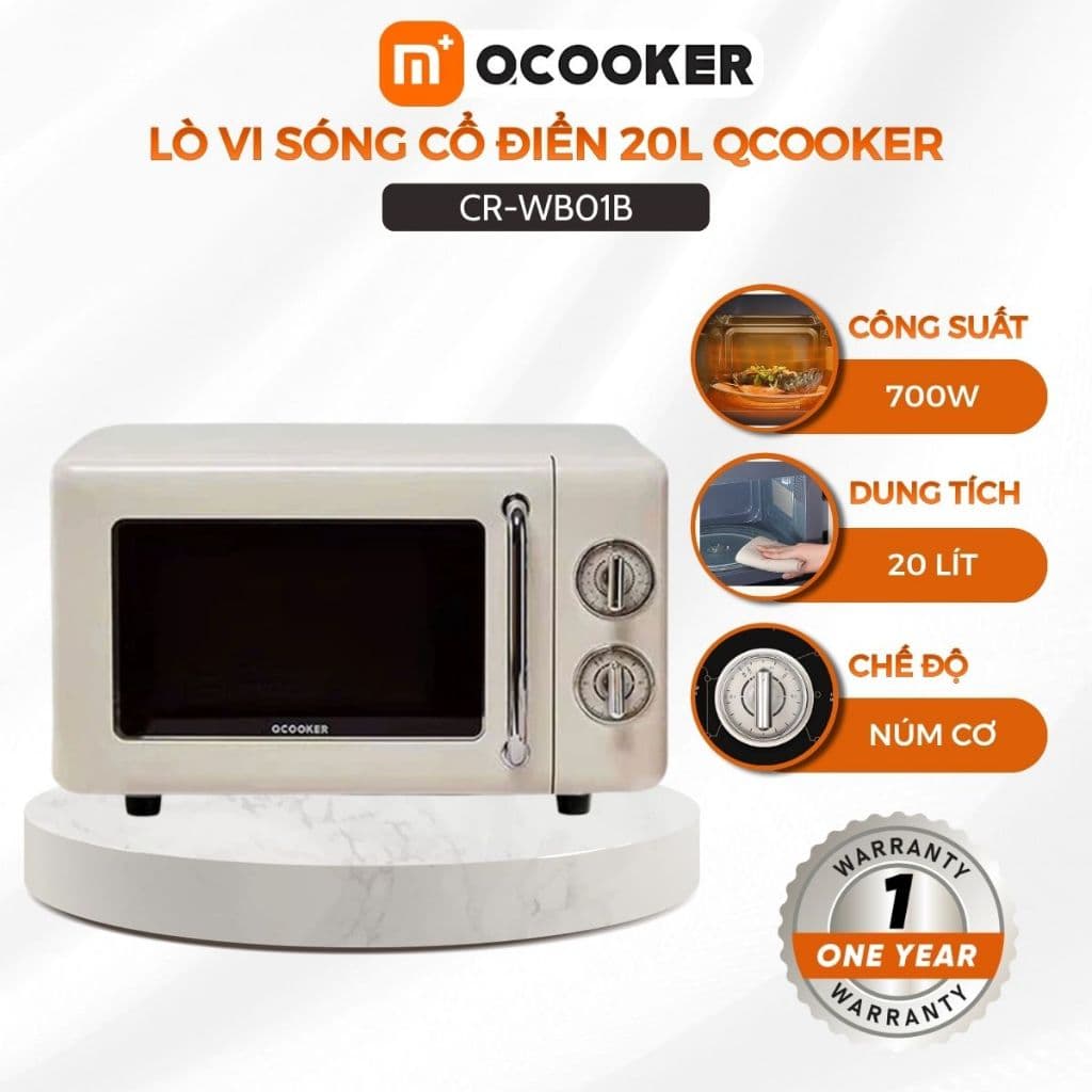 Lò Vi Sóng Cổ Điển Qcooker CR-WB01B Bảo Hành Chính Hãng Dung Tích 20L Công Suất 700W