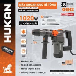 Máy khoan đục bê tông HUKAN G2-RH2166X, Công suất 1020w, Mtor dây đồng 100% - Tặng 5 Mũi 1