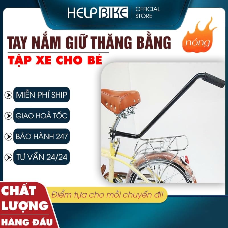Tay nắm giữ thăng bằng cho bé tập đi xe đạp HELPBIKE lắp phía sau xe Thanh gậy dài phù hợp các loại xe đạp - TNTB
