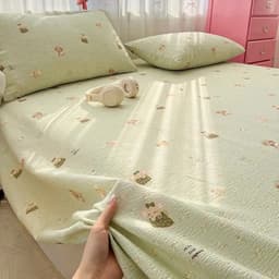 (1 ga giường 2 vỏ gối) Bộ Ga Gối Đũi Dệt Tơ Tre Sọc Pastel – Ga Giường Mềm Mát Thoáng Khí, Thấm Hút Tốt 1