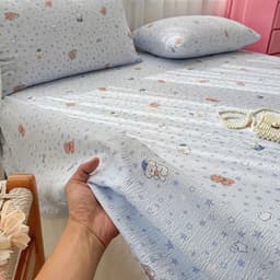 (1 ga giường 2 vỏ gối) Bộ Ga Gối Đũi Dệt Tơ Tre Sọc Pastel – Ga Giường Mềm Mát Thoáng Khí, Thấm Hút Tốt 8