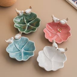 Khay Sứ Đựng Trang Sức Hình Lá Kèm Chim Decor – Đĩa Để Nhẫn, Khuyên Tai, Phụ Kiện Bàn Trang Điểm 6