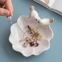 Khay Sứ Đựng Trang Sức Hình Lá Kèm Chim Decor – Đĩa Để Nhẫn, Khuyên Tai, Phụ Kiện Bàn Trang Điểm 5