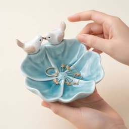 Khay Sứ Đựng Trang Sức Hình Lá Kèm Chim Decor – Đĩa Để Nhẫn, Khuyên Tai, Phụ Kiện Bàn Trang Điểm 7