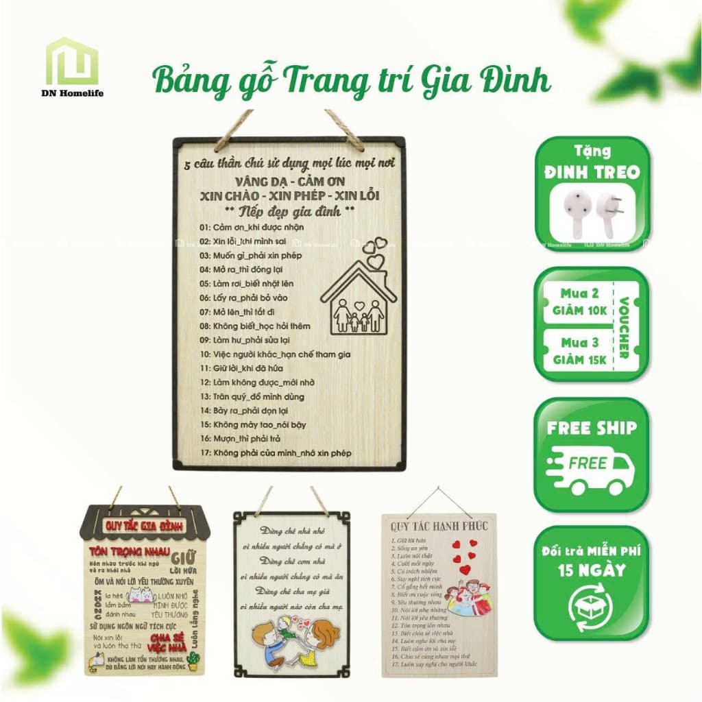 Bảng Gỗ Qui tắc gia đình hạnh phúc, vợ chồng, câu nói hay ý nghĩa gia đình decor trang trí nhà cửa