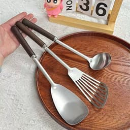 Set 3 thìa dụng cụ nấu ăn không gỉ tay cầm bằng gỗ dụng cụ nhà bếp VINBEO -[AL06] 4