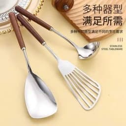 Set 3 thìa dụng cụ nấu ăn không gỉ tay cầm bằng gỗ dụng cụ nhà bếp VINBEO -[AL06] 3