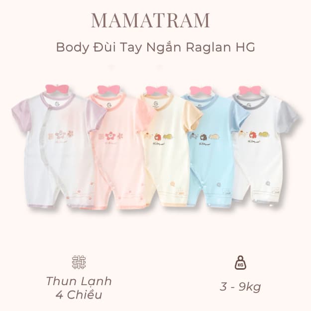 Body Đùi Cộc Tay Thun Lạnh Raglan HG – Cho Bé Sơ Sinh, Mặc Mát, Cài Lệch (3–9kg)