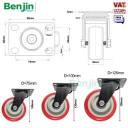  Bánh xe đẩy mạ điện tải trung màu đỏ bánh xe xoay, cố định PP 40mm, 50mm, 60mm, 70mm, 10mm 3