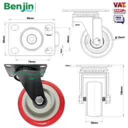 Bánh xe đẩy mạ điện tải trung màu đỏ bánh xe xoay, cố định PP 40mm, 50mm, 60mm, 70mm, 10mm 2
