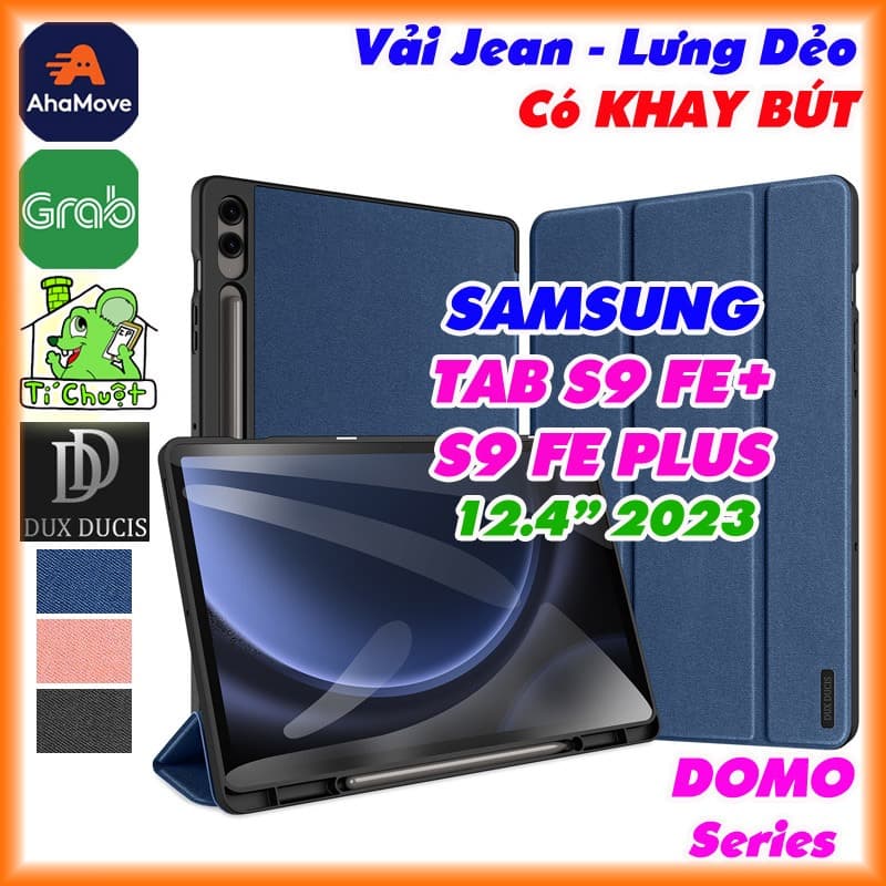 [DUX DUCIS-Có Khay Bút] Bao Da MTB Samsung Tab S9 FE+ / S9 FE PLUS 12.4" 2023 DOMO Series Lưng Dẻo Vải Jean Chính Hãng