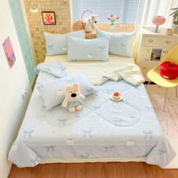 ( tặng ôm) Bộ Chăn Ga Gối 4 Món Cotton Đũi Chăn Hè Chần Bông Pastel Decor.urhome 4