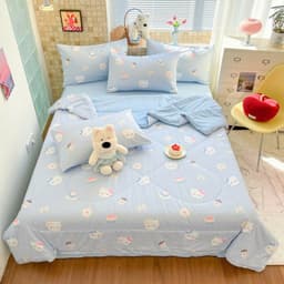 ( tặng ôm) Bộ Chăn Ga Gối 4 Món Cotton Đũi Chăn Hè Chần Bông Pastel Decor.urhome 3