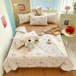 ( tặng ôm) Bộ Chăn Ga Gối 4 Món Cotton Đũi Chăn Hè Chần Bông Pastel Decor.urhome 2