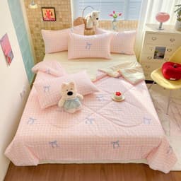 ( tặng ôm) Bộ Chăn Ga Gối 4 Món Cotton Đũi Chăn Hè Chần Bông Pastel Decor.urhome 8